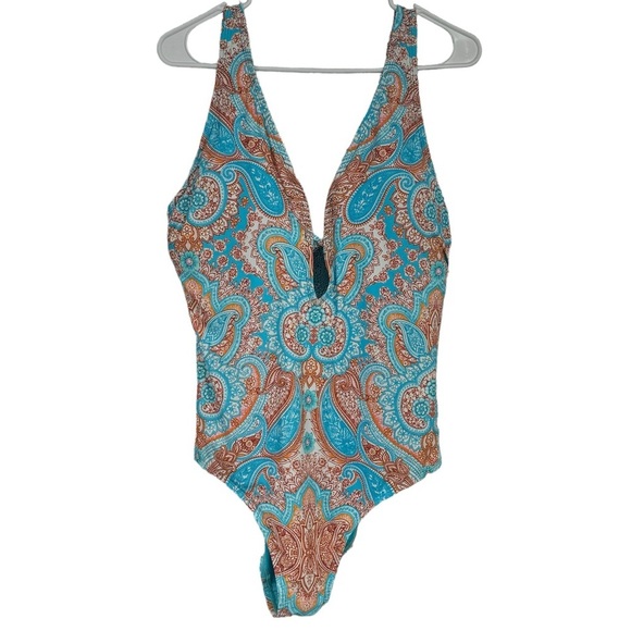 NWT Jantzen Blue Paisley Bandeau One-Piece Swim Suit Size 14. - Picture 2 of 12